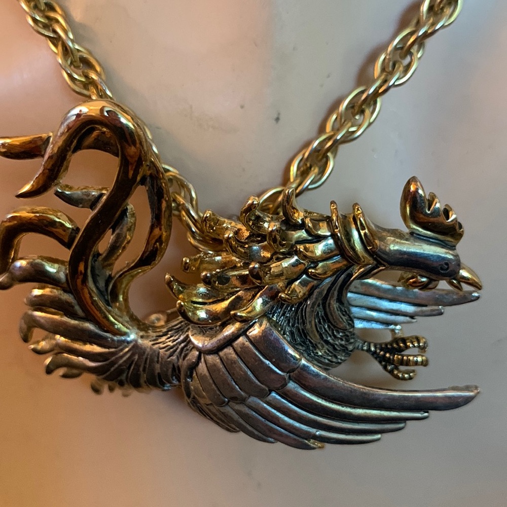 HERALDIC ROYAL MYSTICAL PHOENIX PENDANT NECKLACE